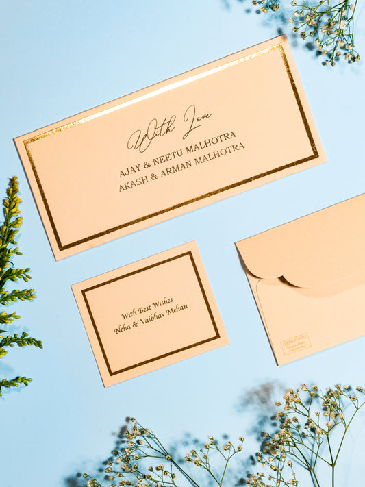 Personalized Gold Foiled Envelope & Flat Tag Combo with Gold Foiled Border