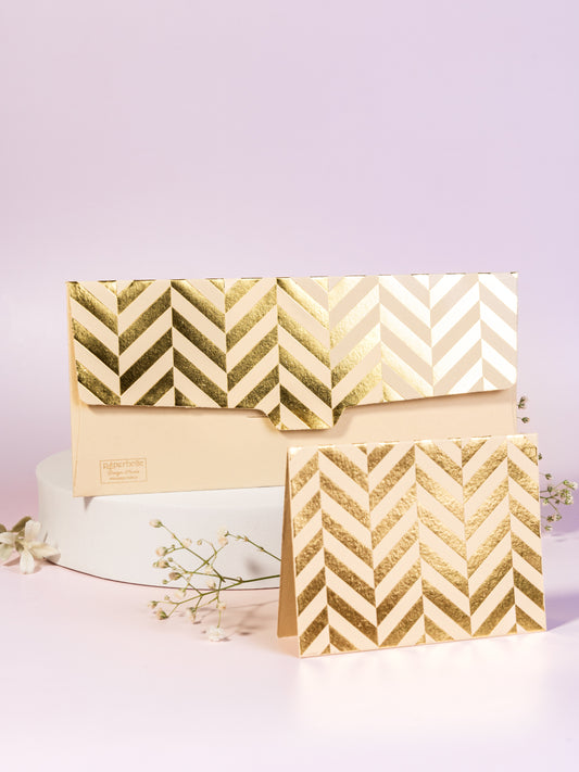 Chevron Theme Personalized Gold Foiled Envelope & Folded Tag Combo
