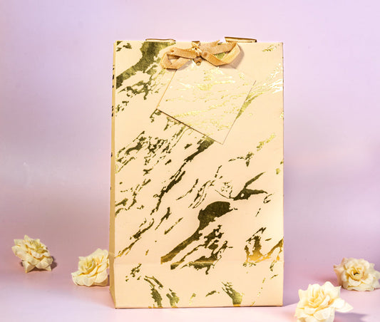 Marble Theme Gold Foiled Gift Bags Small- Beige