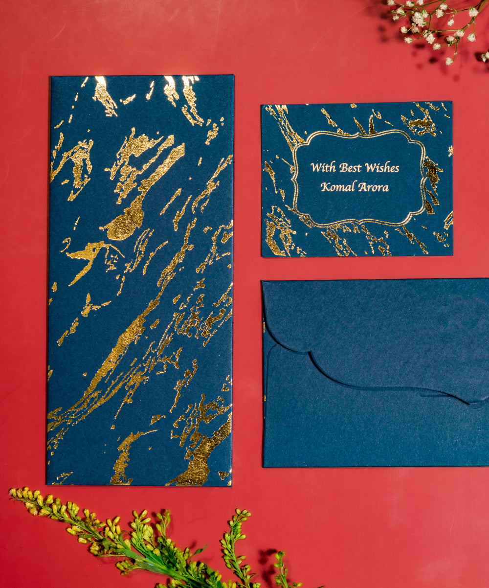Marble Theme Personalized Gold Foiled Envelope & Flat Tag Combo