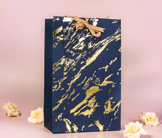 Marble Theme Gold Foiled Gift Bags Small- Navy Blue