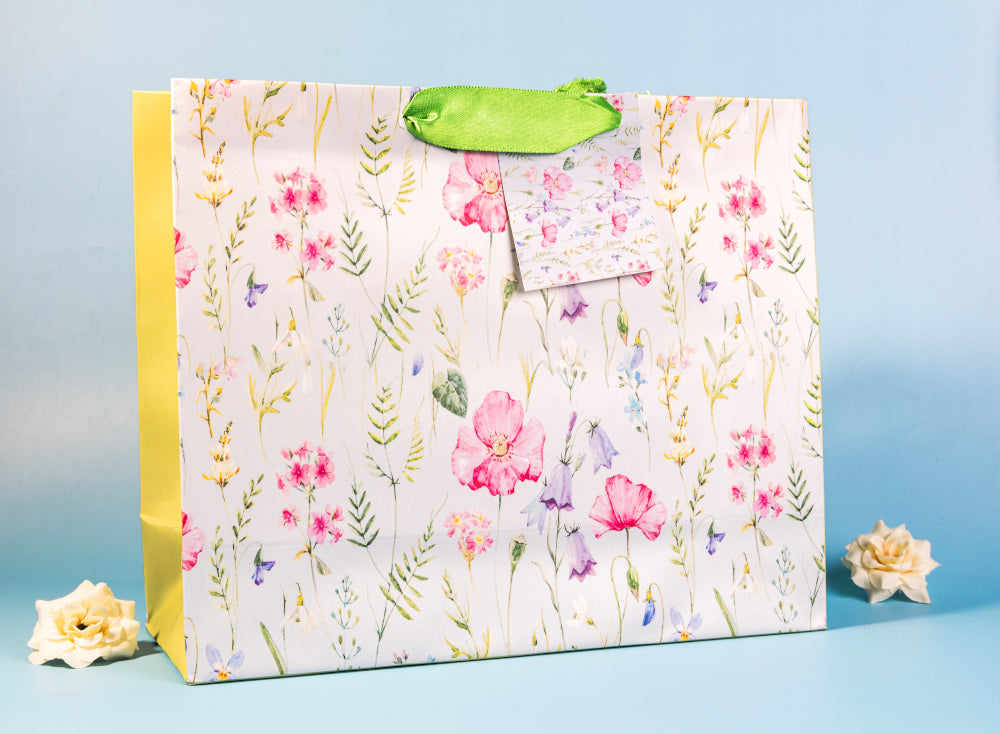 Blue Watercolor Floral Design Gift Bag Medium