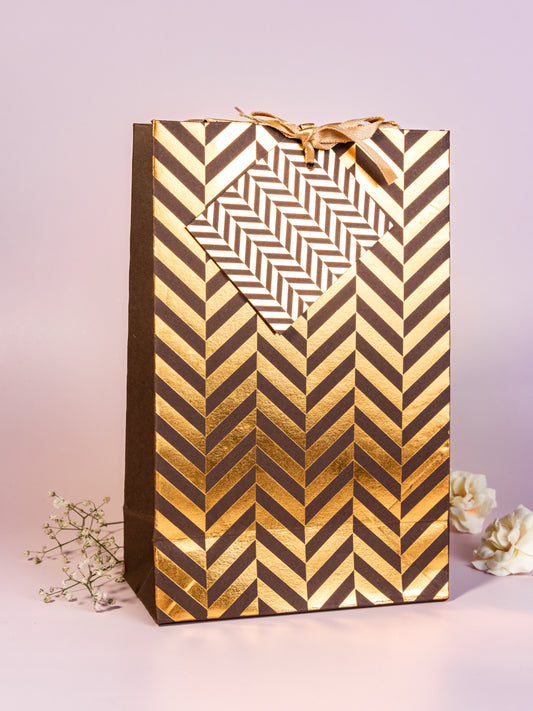 Chevron Theme Gift Bags Small-Dark Brown