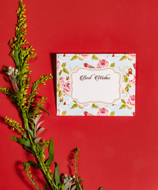 Birds & Flowers Design Flat Gift Tag- Blue