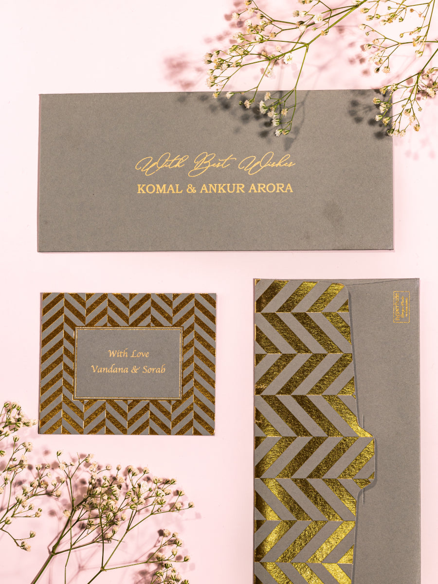 Chevron Theme Personalized Gold Foiled Envelope & Flat Tag Combo