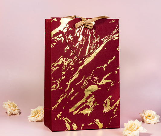 Marble Theme Gold Foiled Gift Bags Small- Maroon