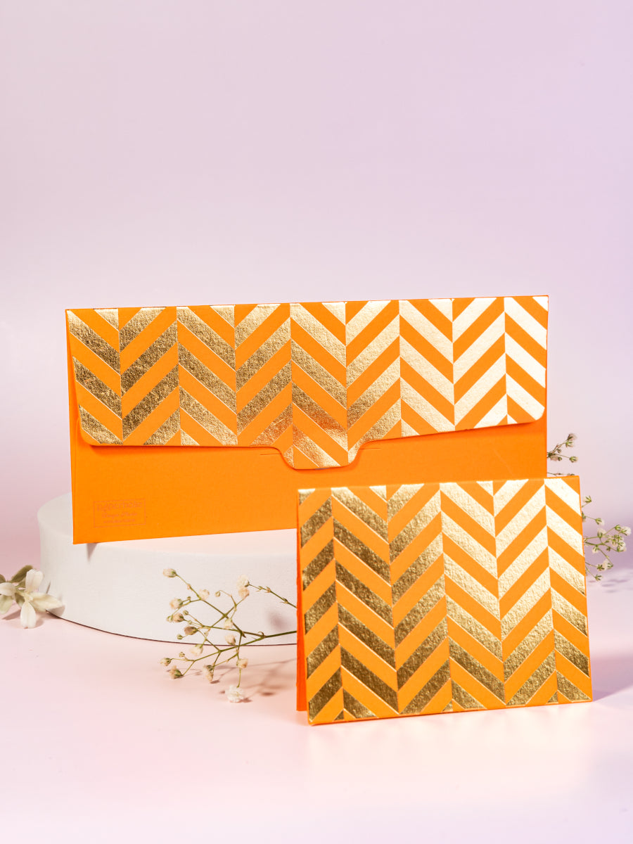 Chevron Theme Personalized Gold Foiled Envelope & Folded Tag Combo