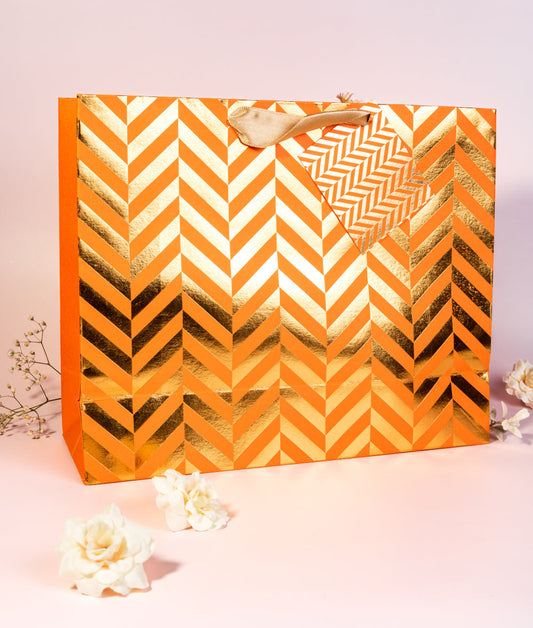Chevron Theme Gift Bag Medium-Orange