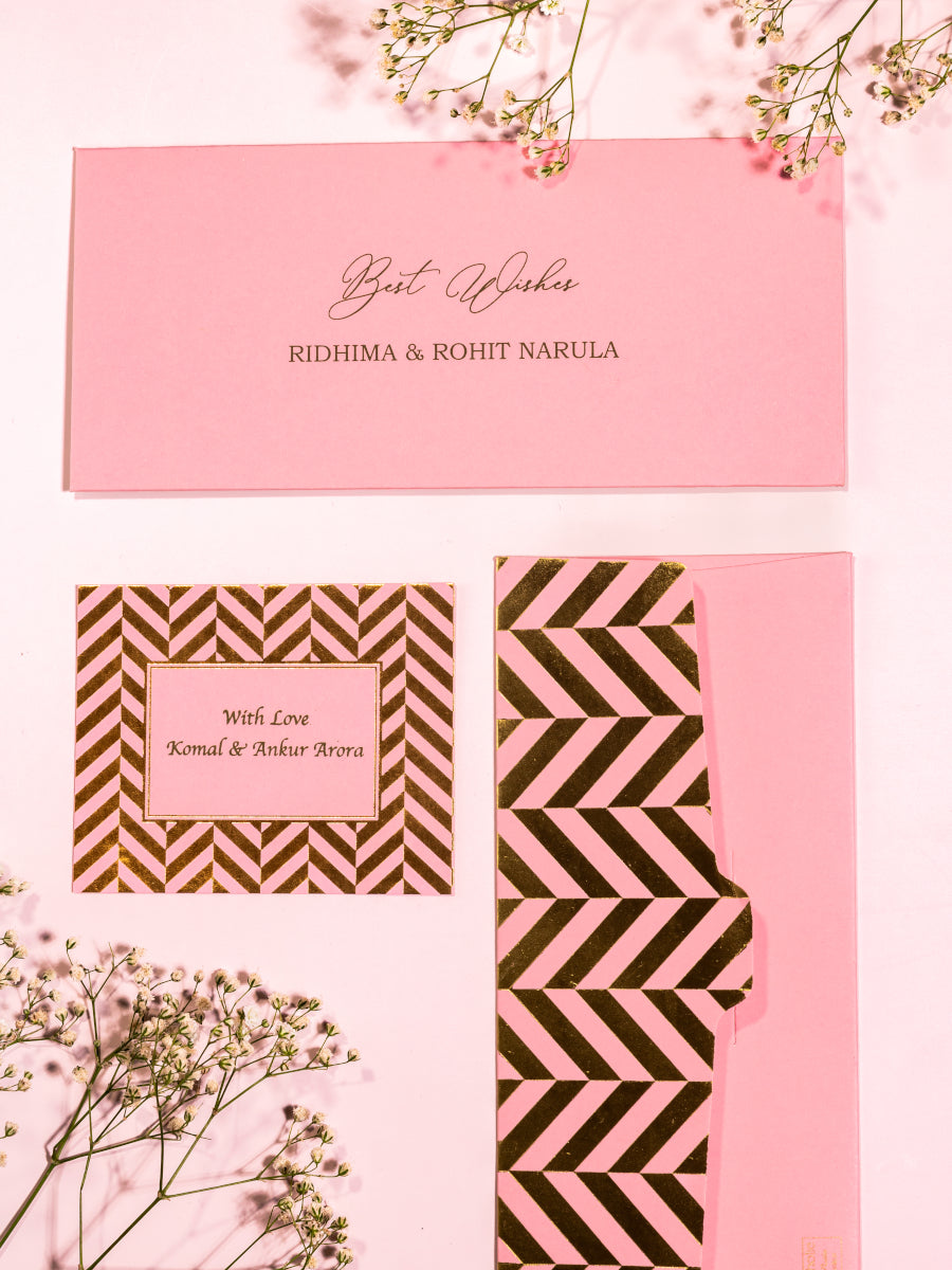 Chevron Theme Personalized Gold Foiled Envelope & Flat Tag Combo