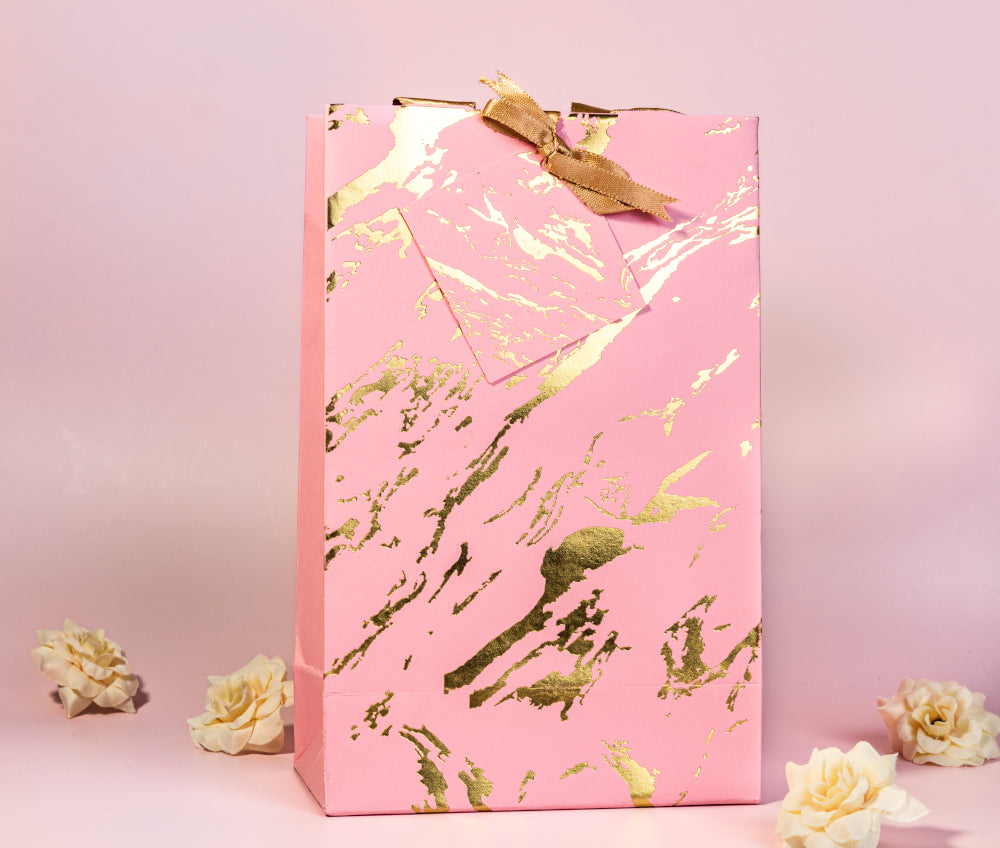 Marble Theme Gold Foiled Gift Bags Small- Beige