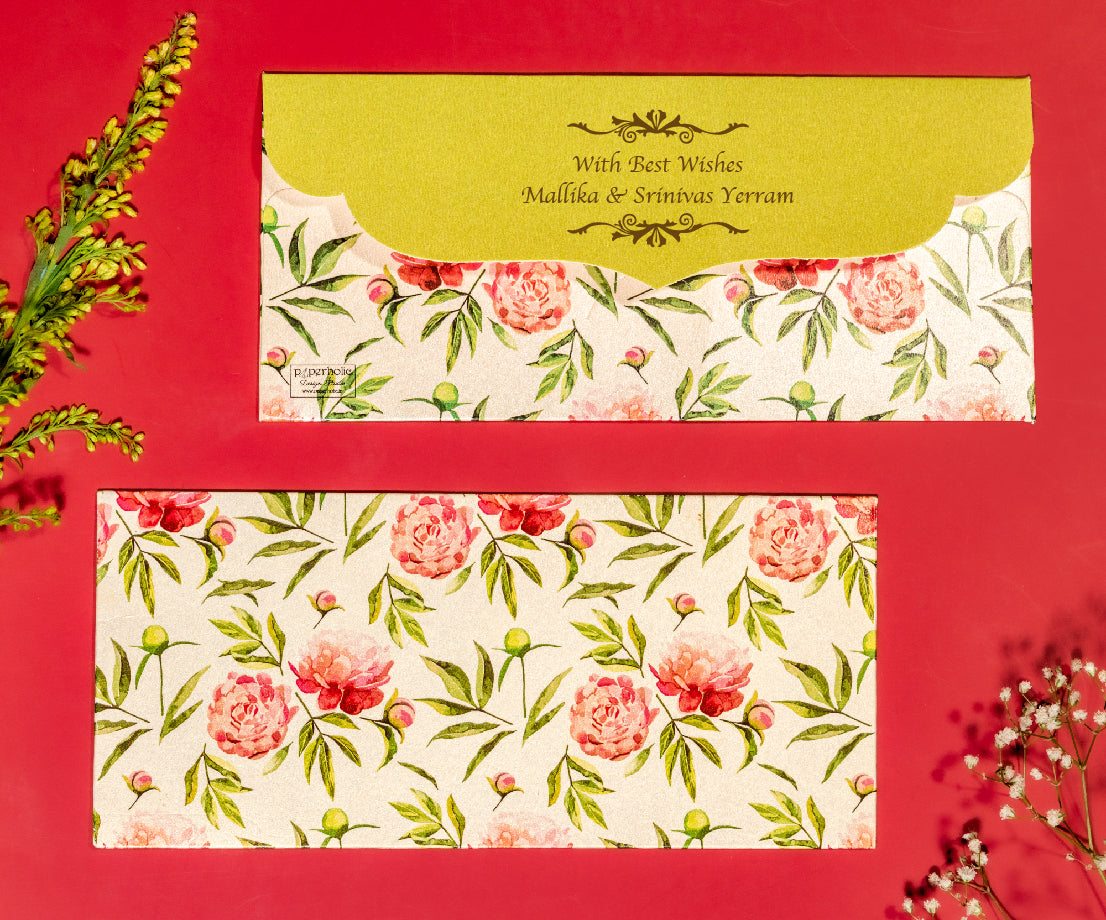 Green Peonies Design Envelope & Tag Combo