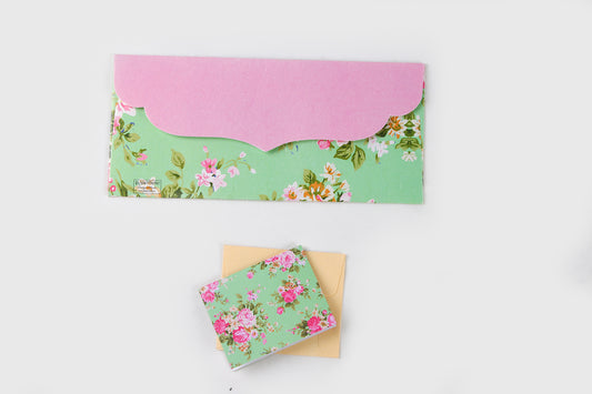 Mint Green Floral Design Envelope & Tag Combo