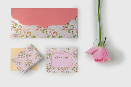 Peach Floral Design Envelope & Tag Combo