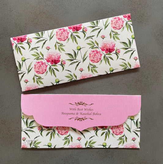 Peonies Design Money/Shagun Envelopes With Pink Flap