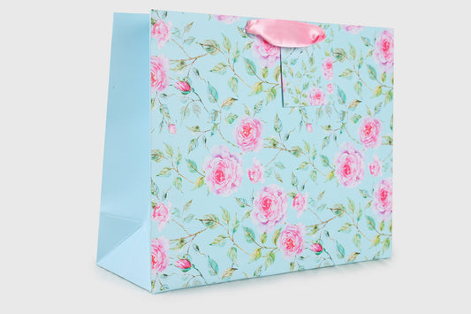Powder Blue Floral Design Gift Bag Medium