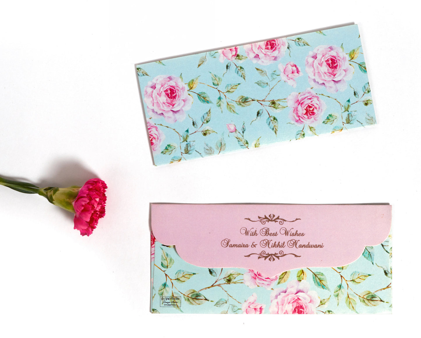 Powder Blue Floral Design Envelope & Tag Combo