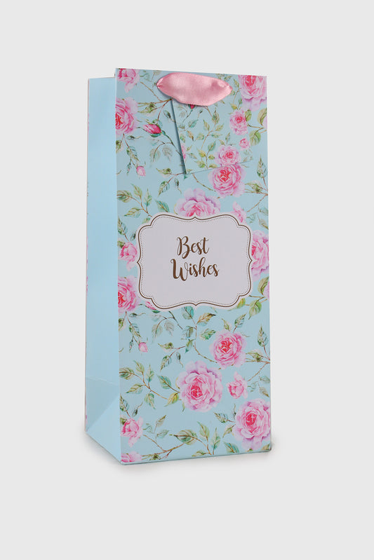 Powder Blue Floral Design Wine/Bottle Bags