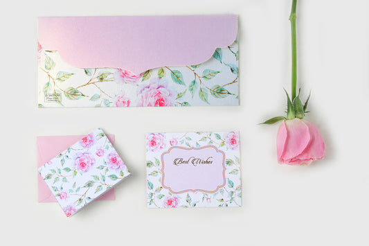 Powder White Floral Design Envelope & Tag Combo