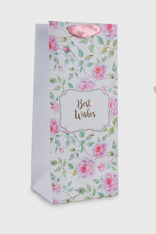 Powder White Floral Design Wine/Bottle Bags