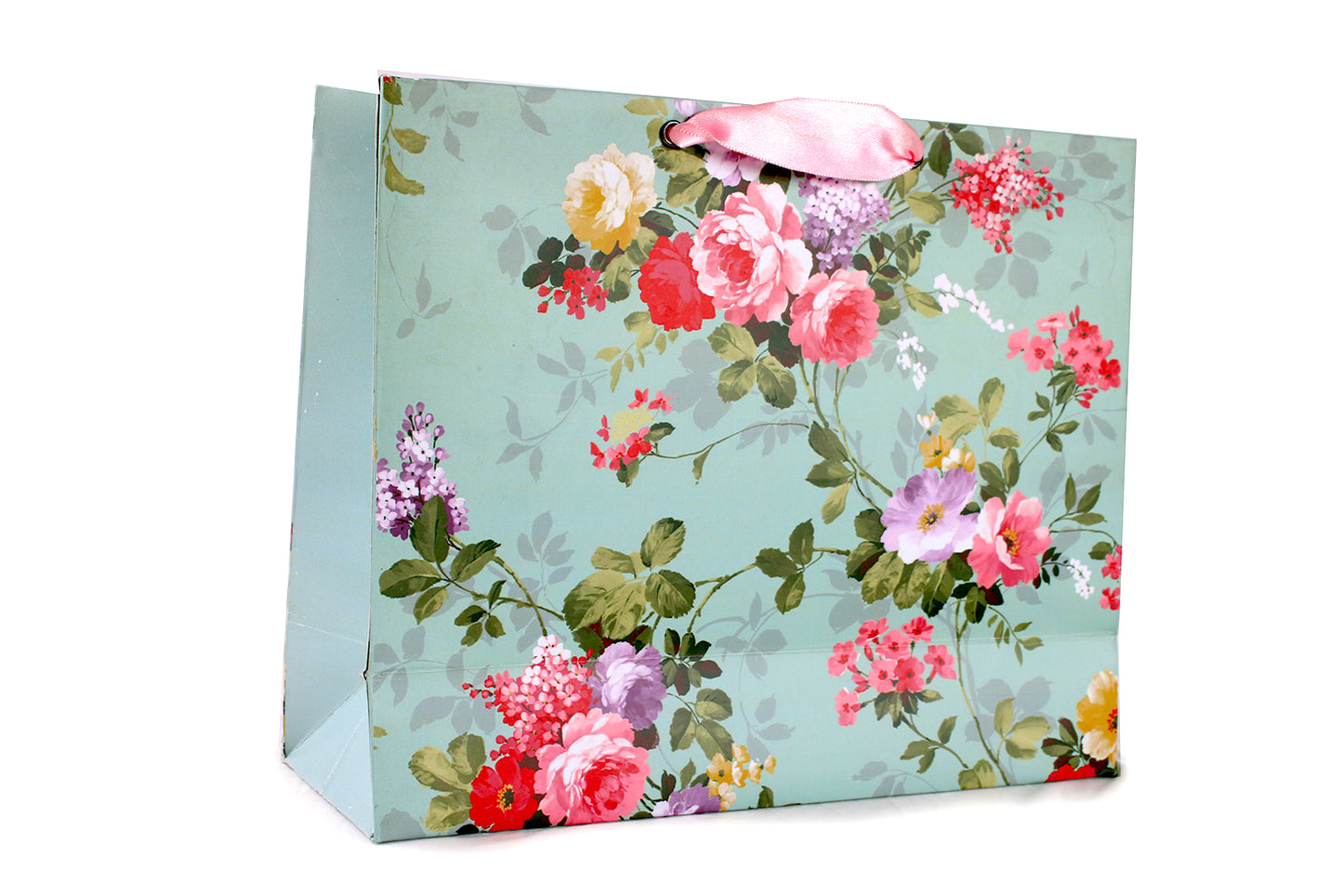 Sea Green Floral Design Gift Bag Medium