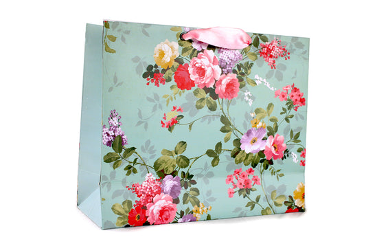 Sea Green Floral Design Gift Bag Medium