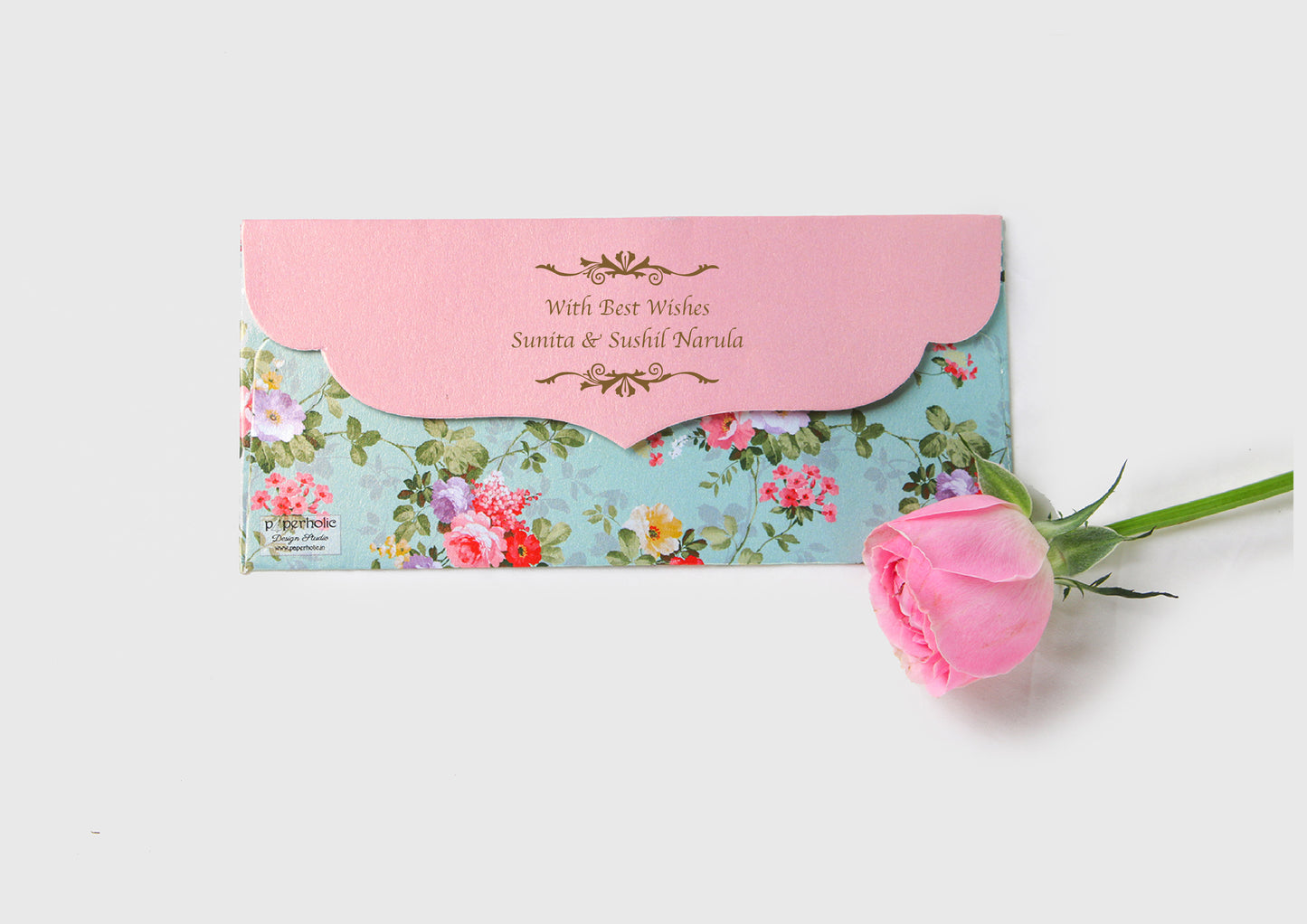 Sea Green Floral Design Envelope & Tag Combo