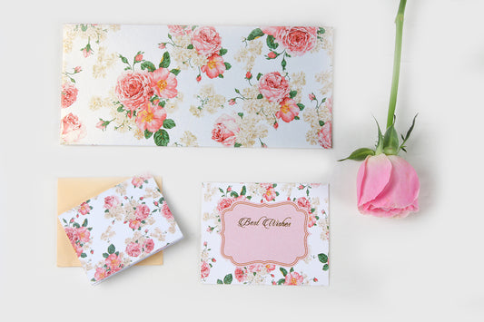 White Floral Design Envelope & Tag Combo