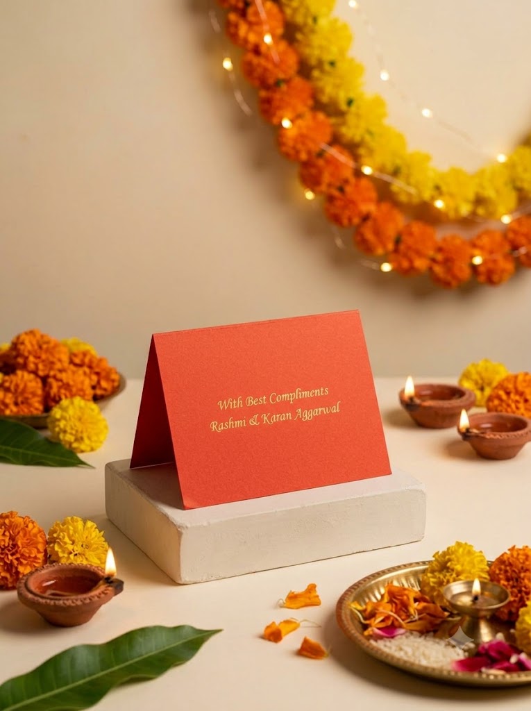 Mandala Theme Diwali Gold Foiled Folded Gift Tag-Orange