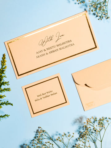 Personalized Gold Foiled Envelope & Flat Tag Combo with Gold Foiled Border