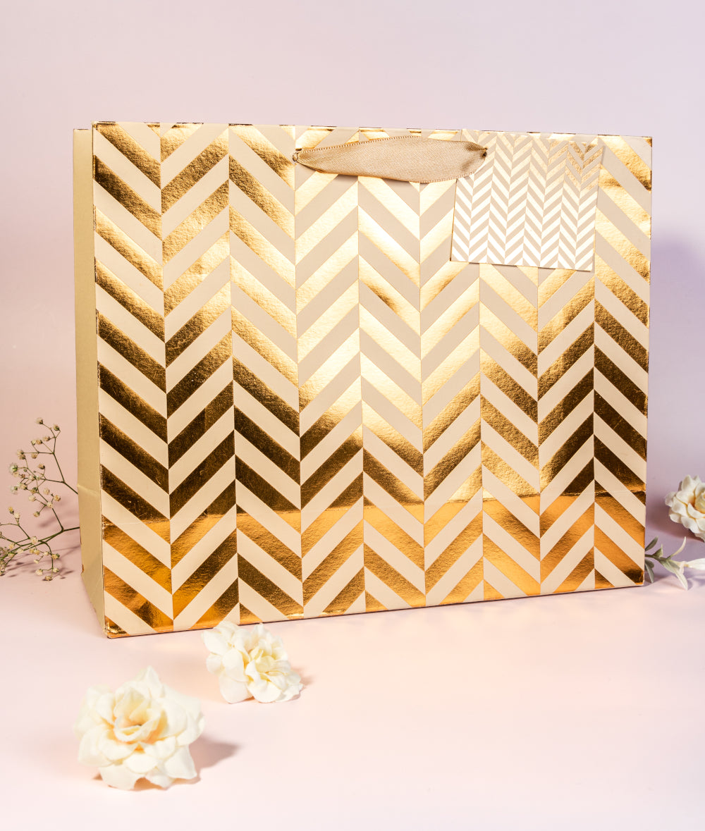 Chevron Theme Gift Bag Medium-Beige