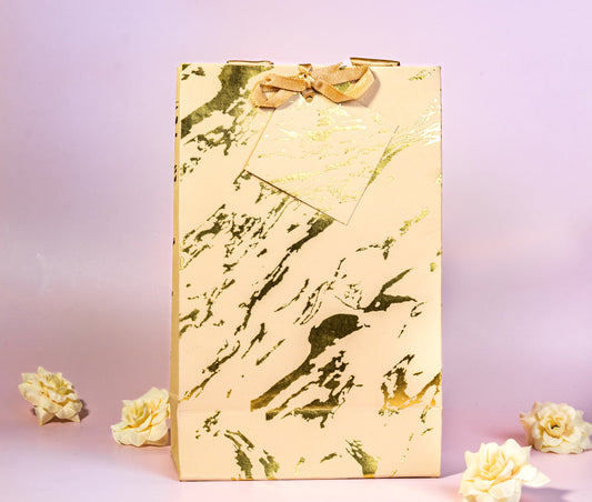 Marble Theme Gold Foiled Gift Bags Small- Beige