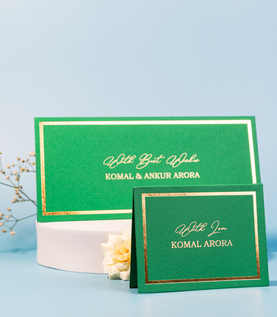 Personalized Envelope & Folded Tag With Gold Foiled Border Combo
