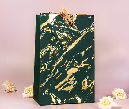 Marble Theme Gold Foiled Gift Bags Small- Dark Green