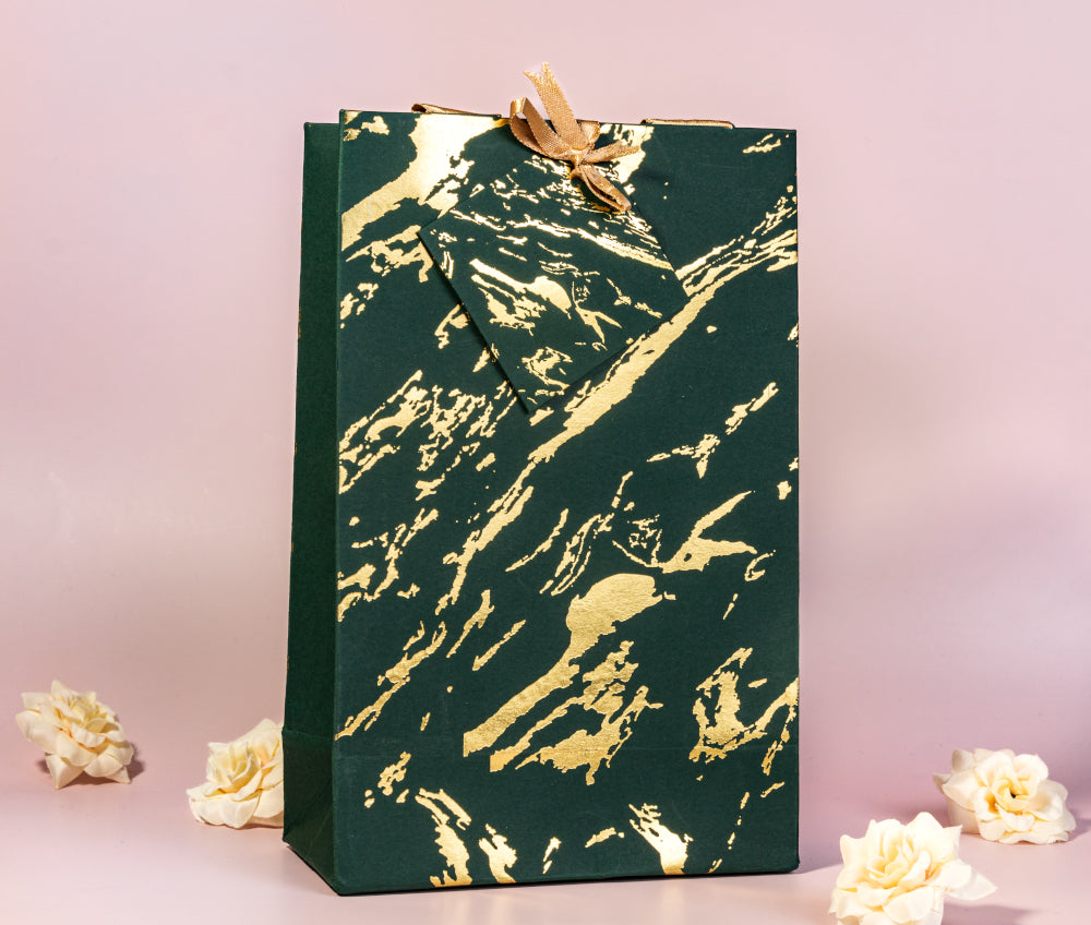 Marble Theme Gold Foiled Gift Bags Small- Maroon