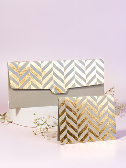 Chevron Theme Personalized Gold Foiled Envelope & Folded Tag Combo