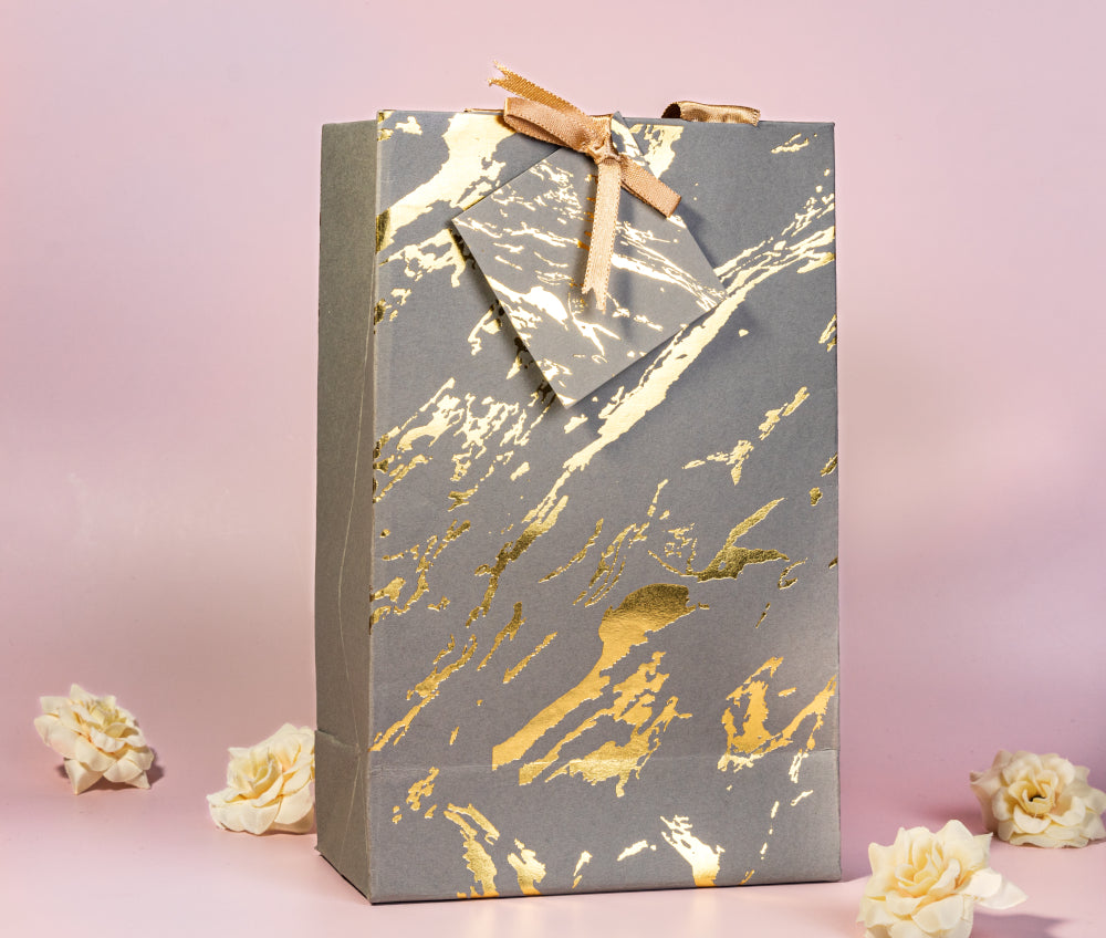Marble Theme Gold Foiled Gift Bags Small- Navy Blue
