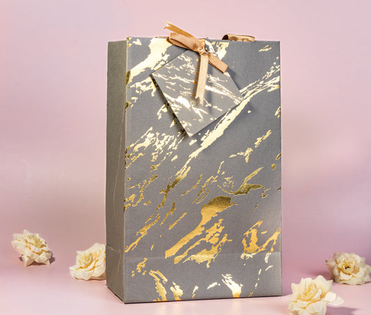 Marble Theme Gold Foiled Gift Bags Small- Grey