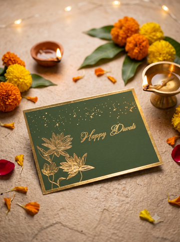 Gilded Lotus Diwali Flat Gift Tags-Olive Green