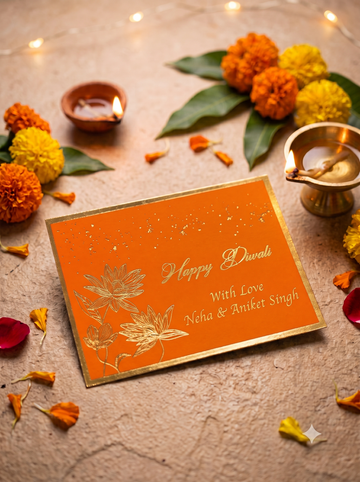 Gilded Lotus Diwali Flat Gift Tags-Orange