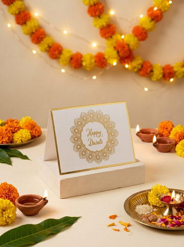 Mandala Theme Diwali Gold Foiled Folded Gift Tag-White