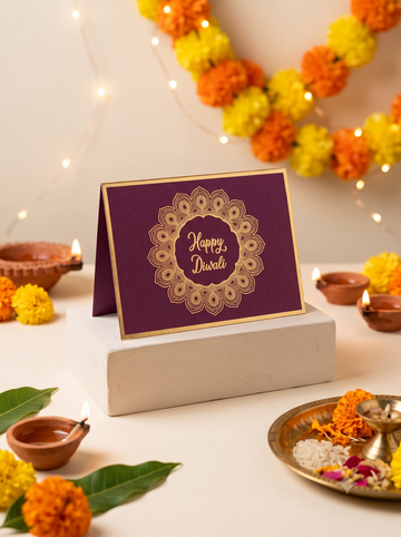 Mandala Theme Diwali Gold Foiled Folded Gift Tag-Deep Purple