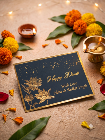 Gilded Lotus Diwali Flat Gift Tags-Dark Blue