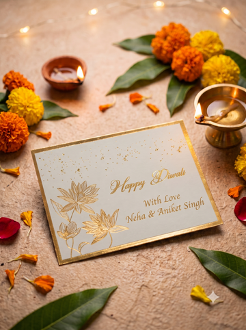 Gilded Lotus Diwali Flat Gift Tags-White