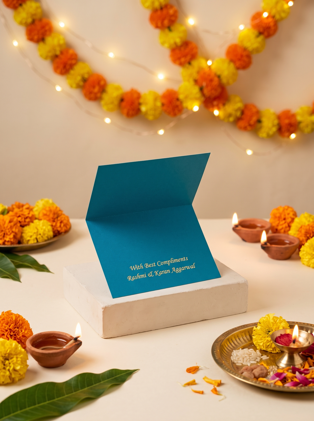 Mandala Theme Diwali Gold Foiled Folded Gift Tag-Turqouise