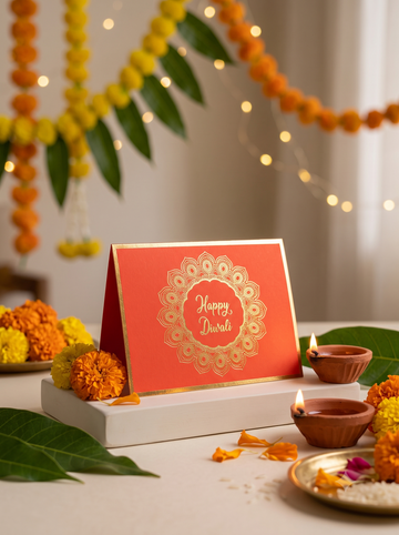 Mandala Theme Diwali Gold Foiled Folded Gift Tag-Orange