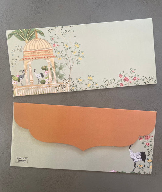 Mughal Garden Theme Money/Shagun Envelopes with Orange Flap