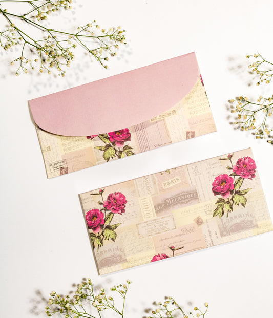 Vintage Floral Design Money/Shagun Envelopes With Lavender Flap