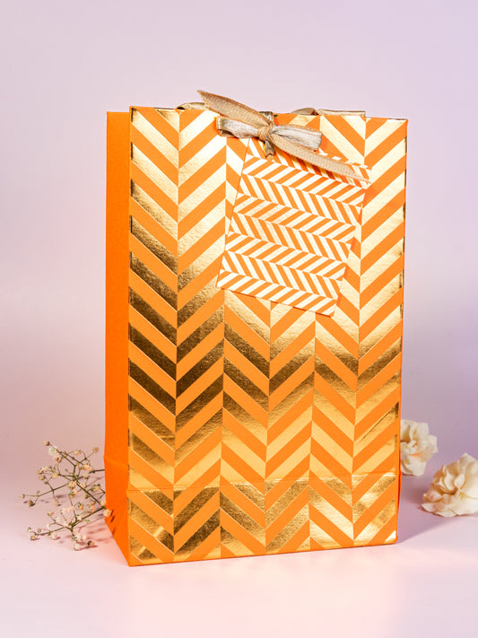 Chevron Theme Gift Bags Small-Orange