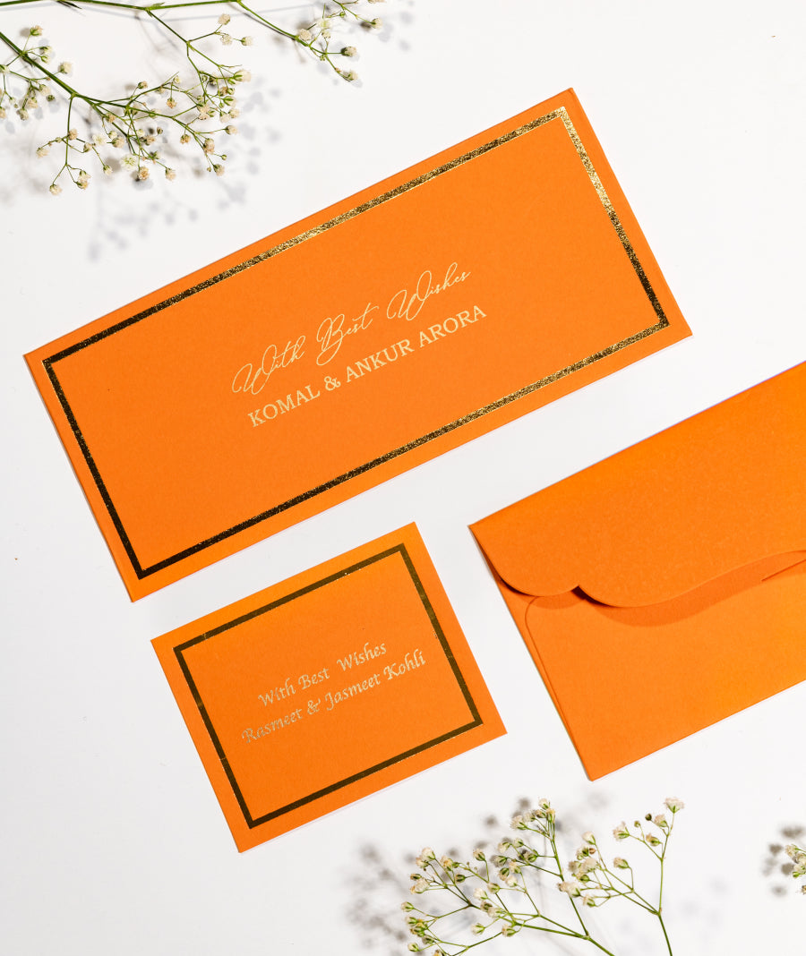 Personalized Gold Foiled Envelope & Flat Tag Combo with Gold Foiled Border