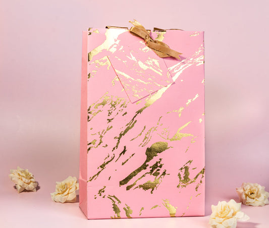 Marble Theme Gold Foiled Gift Bags Small- Light Pink